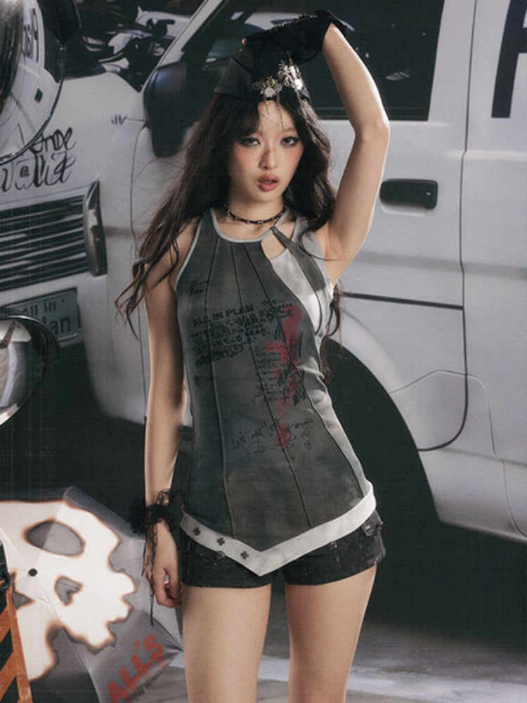 Patchwork Faux Layered Slim Fit Mid-Length Tank Top【s0000017328】