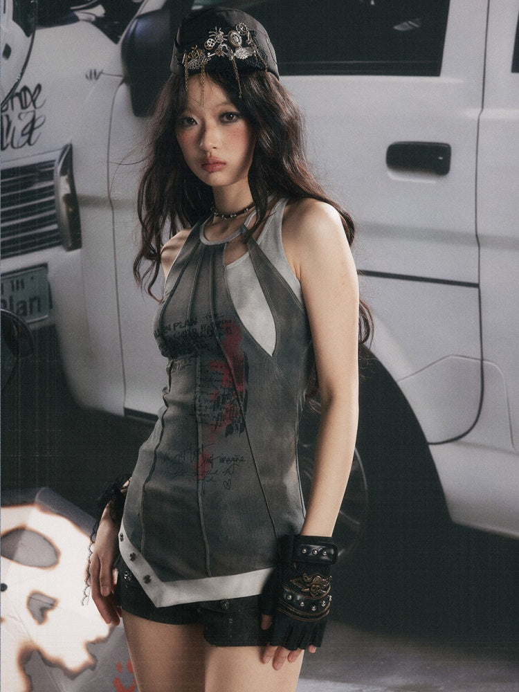 Patchwork Faux Layered Slim Fit Mid-Length Tank Top【s0000017328】