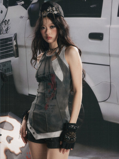 Patchwork Faux Layered Slim Fit Mid-Length Tank Top【s0000017328】