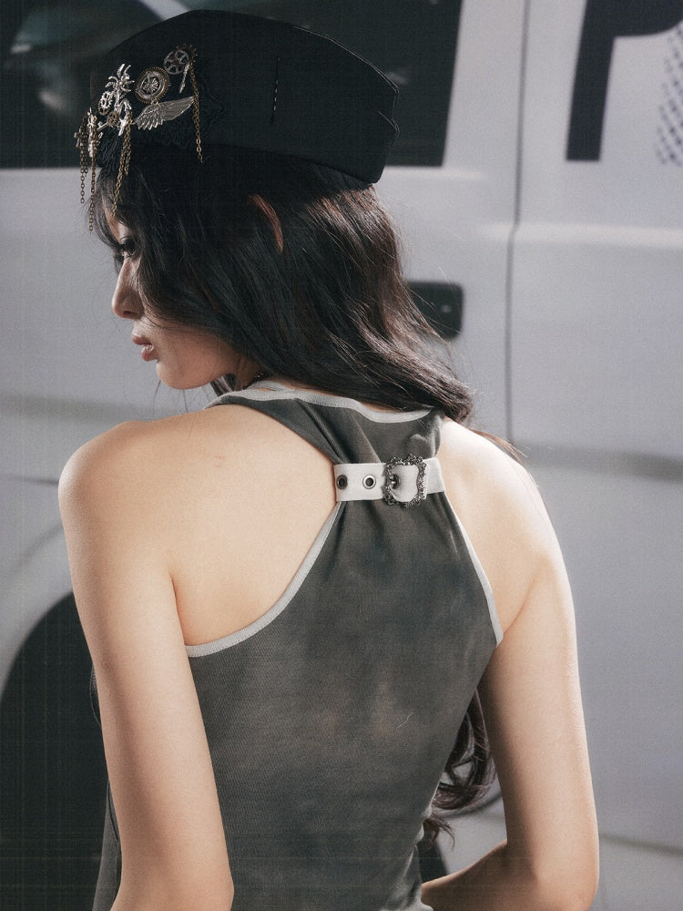 Patchwork Faux Layered Slim Fit Mid-Length Tank Top【s0000017328】