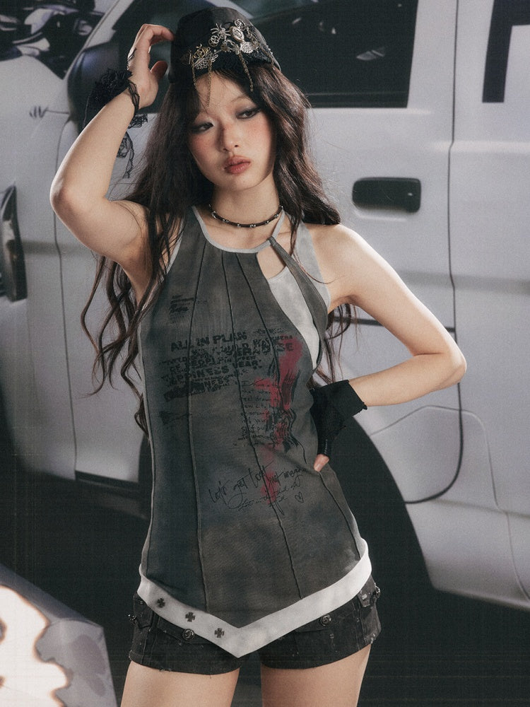 Patchwork Faux Layered Slim Fit Mid-Length Tank Top【s0000017328】