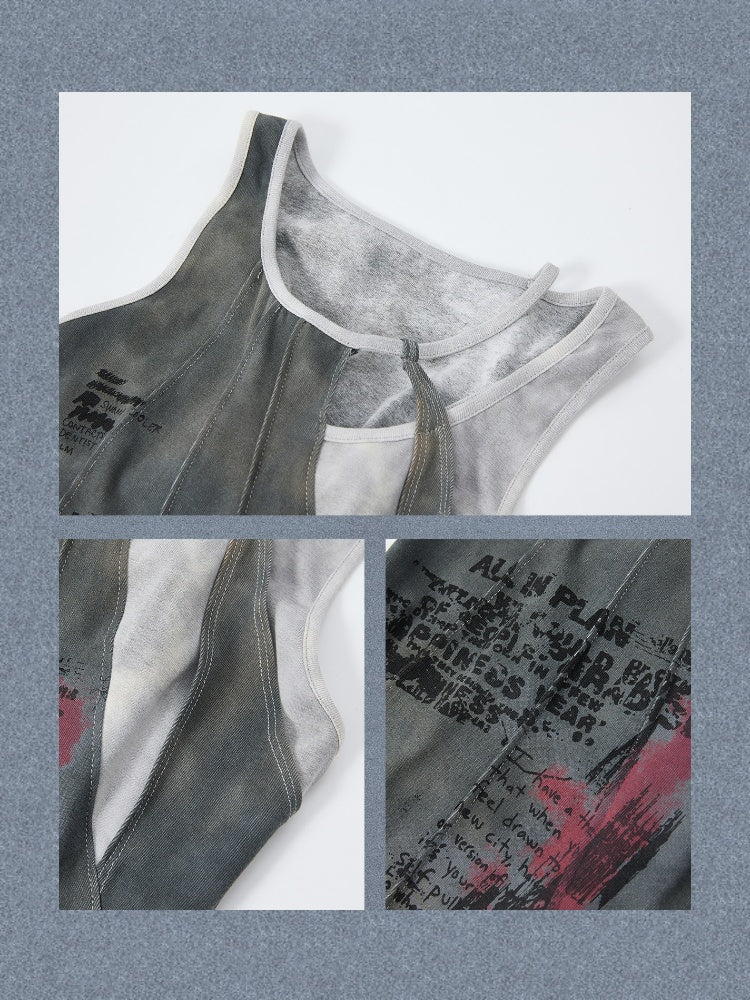 Patchwork Faux Layered Slim Fit Mid-Length Tank Top【s0000017328】