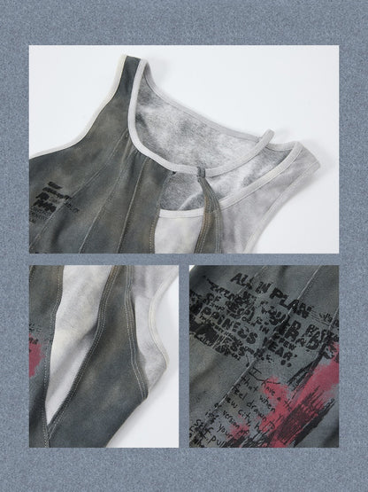 Patchwork Faux Layered Slim Fit Mid-Length Tank Top【s0000017328】
