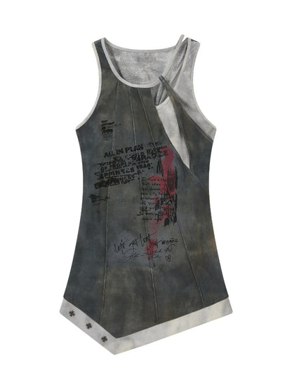 Patchwork Faux Layered Slim Fit Mid-Length Tank Top【s0000017328】