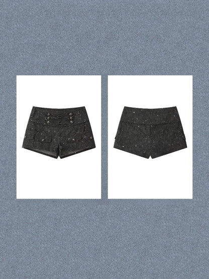 High-Waisted Button Down Distressed Ultra-Short Skinny Pants【s0000017329】