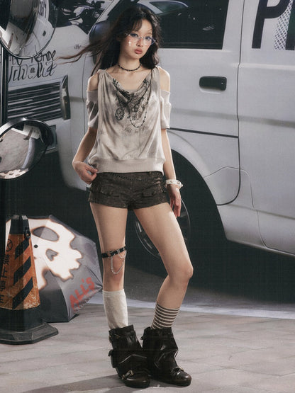High-Waisted Button Down Distressed Ultra-Short Skinny Pants【s0000017329】