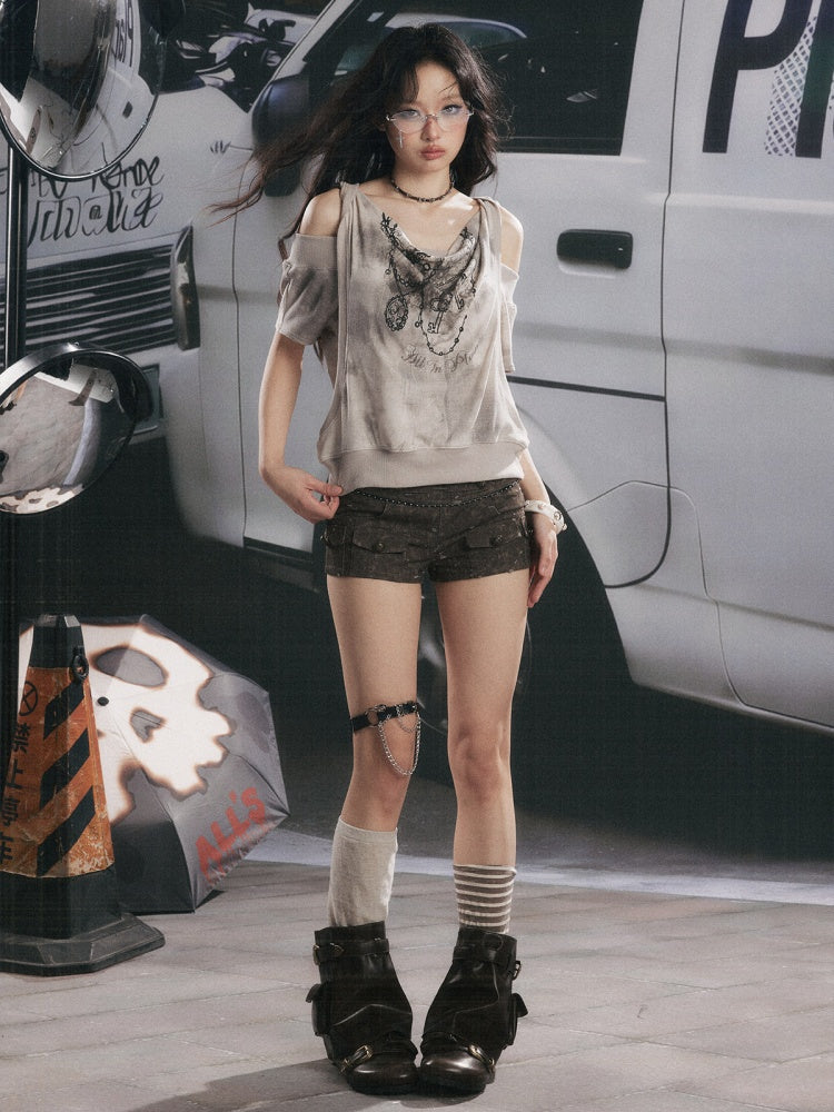 High-Waisted Button Down Distressed Ultra-Short Skinny Pants【s0000017329】
