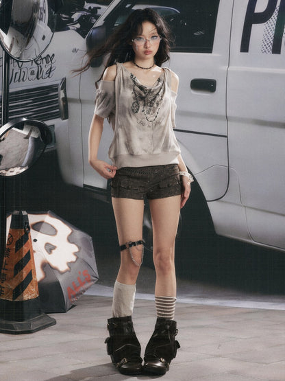 High-Waisted Button Down Distressed Ultra-Short Skinny Pants【s0000017329】