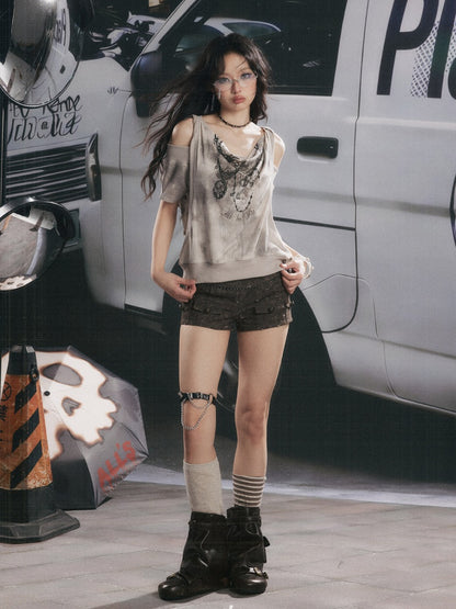 High-Waisted Button Down Distressed Ultra-Short Skinny Pants【s0000017329】
