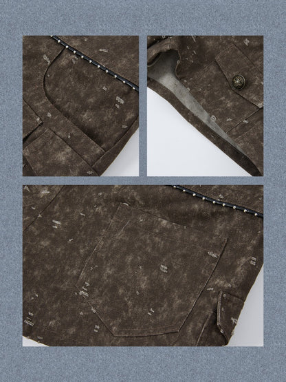 High-Waisted Button Down Distressed Ultra-Short Skinny Pants【s0000017329】