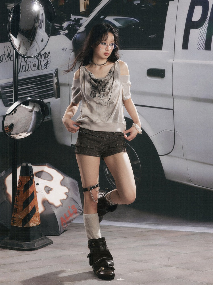 High-Waisted Button Down Distressed Ultra-Short Skinny Pants【s0000017329】