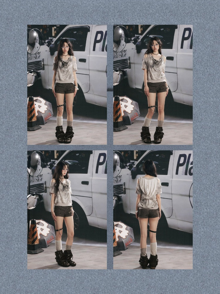 High-Waisted Button Down Distressed Ultra-Short Skinny Pants【s0000017329】