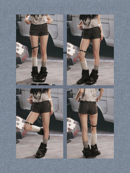 High-Waisted Button Down Distressed Ultra-Short Skinny Pants【s0000017329】