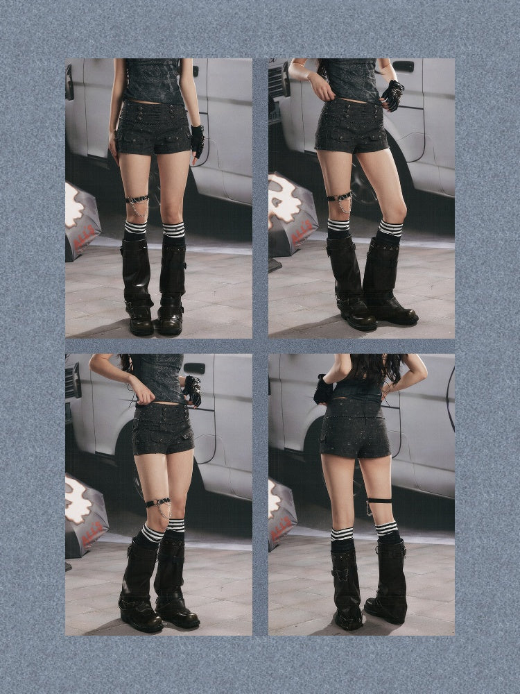 High-Waisted Button Down Distressed Ultra-Short Skinny Pants【s0000017329】
