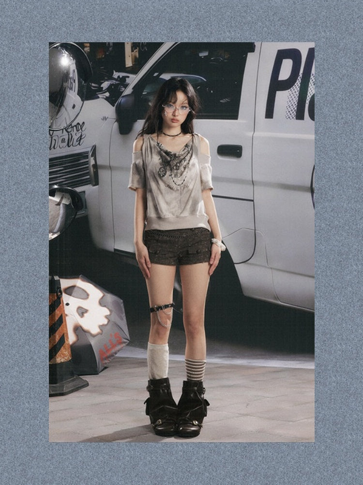 High-Waisted Button Down Distressed Ultra-Short Skinny Pants【s0000017329】