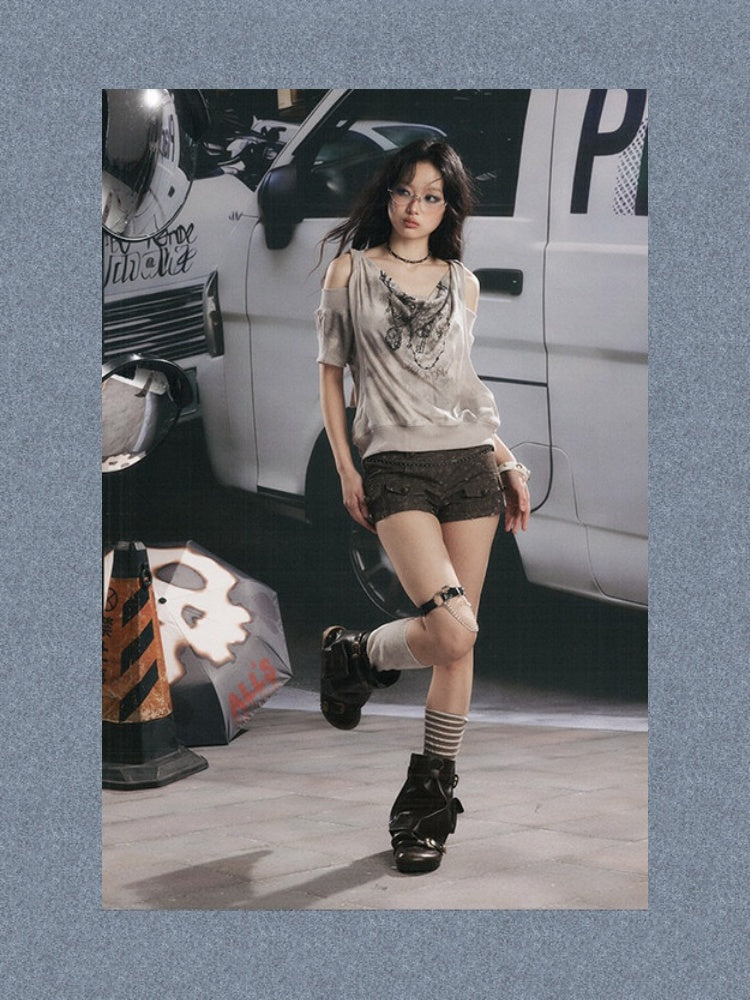 High-Waisted Button Down Distressed Ultra-Short Skinny Pants【s0000017329】