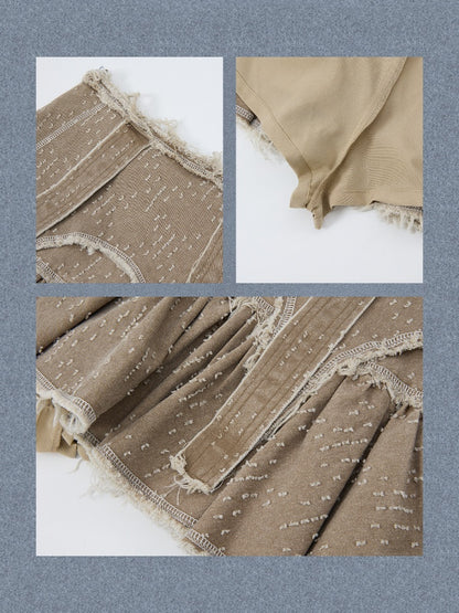 Distressed Pleated Workwear High-Waisted A-Line Short Skirt【s0000017332】
