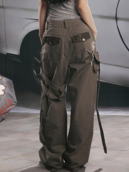 Distressed High-Waisted Loose Wide-Leg Work Pants【s0000017334】