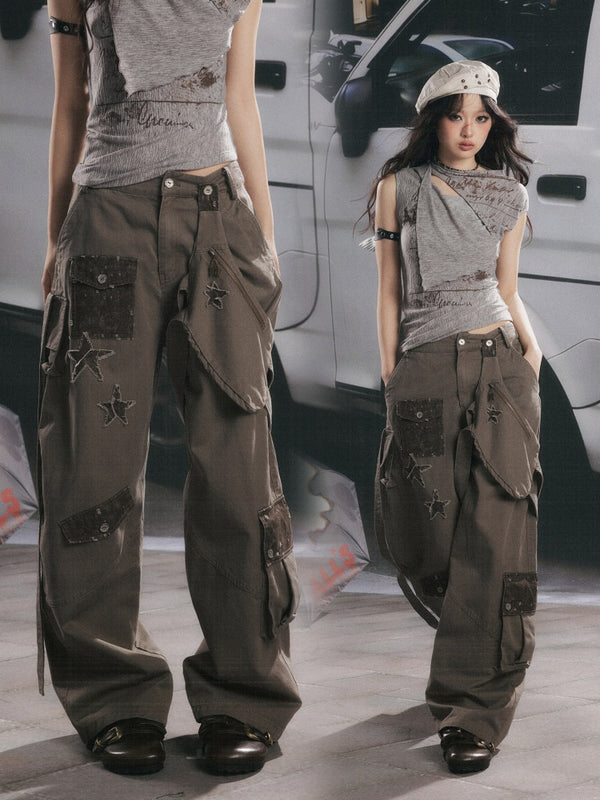 Distressed High-Waisted Loose Wide-Leg Work Pants【s0000017334】