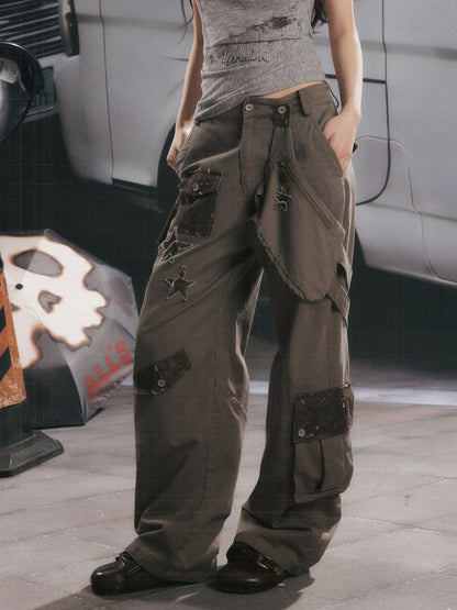 Distressed High-Waisted Loose Wide-Leg Work Pants【s0000017334】