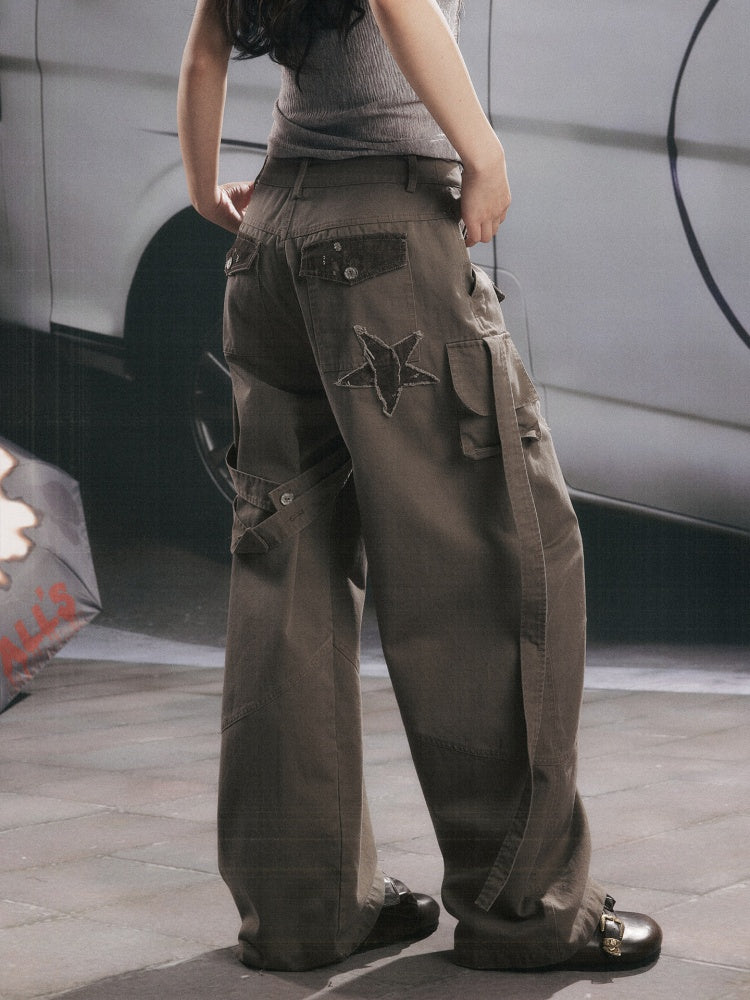 Distressed High-Waisted Loose Wide-Leg Work Pants【s0000017334】