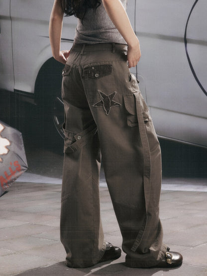 Distressed High-Waisted Loose Wide-Leg Work Pants【s0000017334】