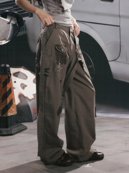 Distressed High-Waisted Loose Wide-Leg Work Pants【s0000017334】