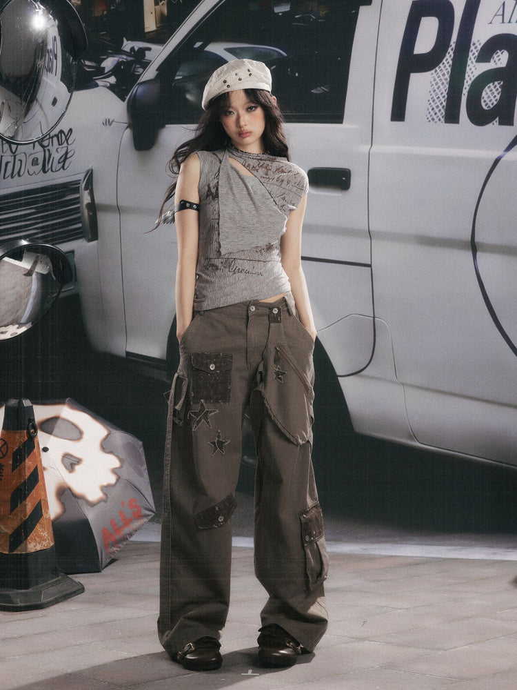 Distressed High-Waisted Loose Wide-Leg Work Pants【s0000017334】