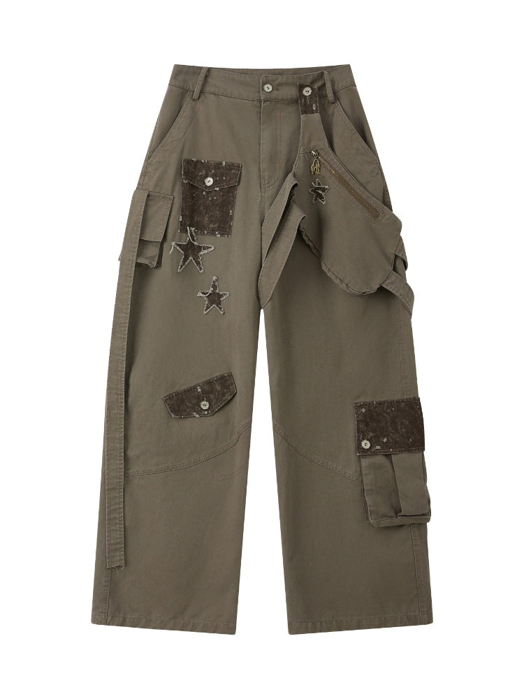 Distressed High-Waisted Loose Wide-Leg Work Pants【s0000017334】