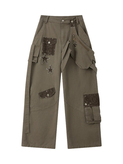 Distressed High-Waisted Loose Wide-Leg Work Pants【s0000017334】