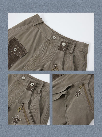 Distressed High-Waisted Loose Wide-Leg Work Pants【s0000017334】