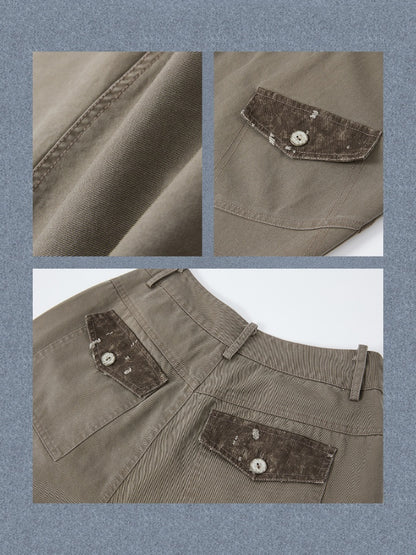 Distressed High-Waisted Loose Wide-Leg Work Pants【s0000017334】
