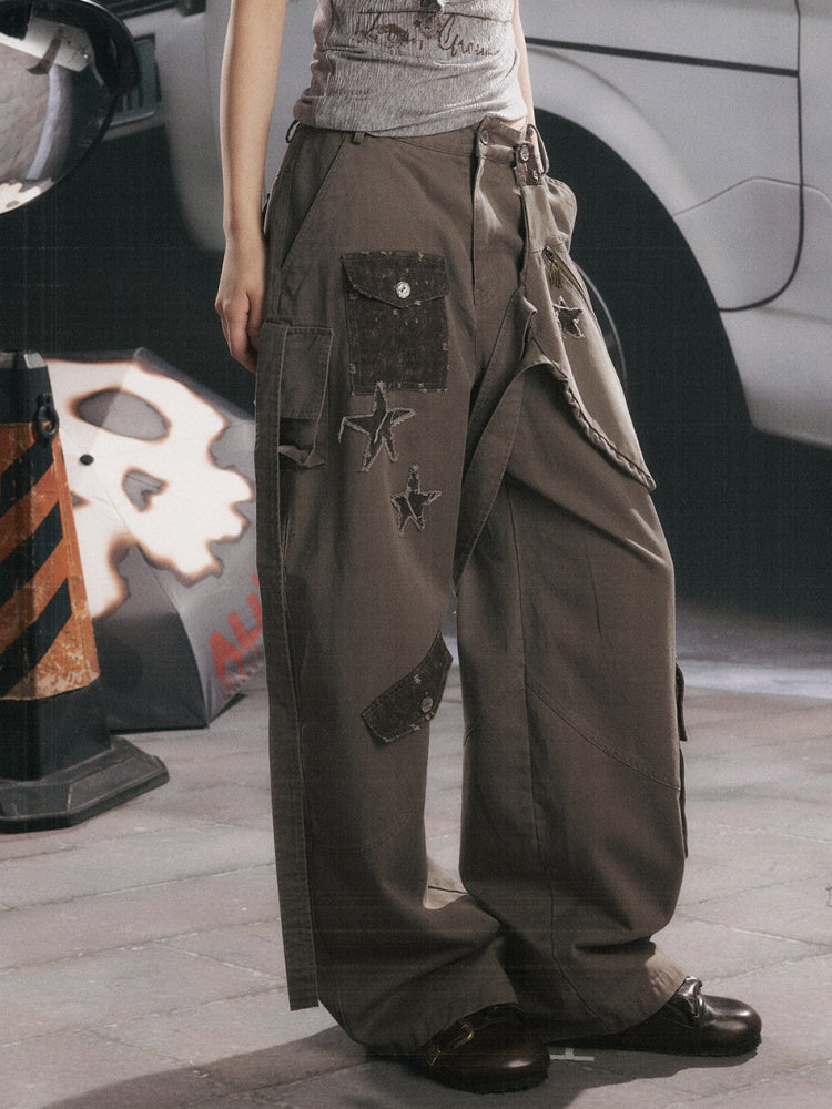 Distressed High-Waisted Loose Wide-Leg Work Pants【s0000017334】