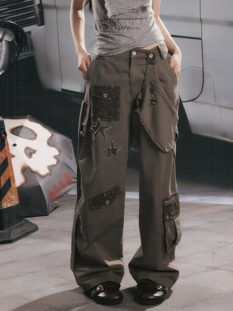 Distressed High-Waisted Loose Wide-Leg Work Pants【s0000017334】
