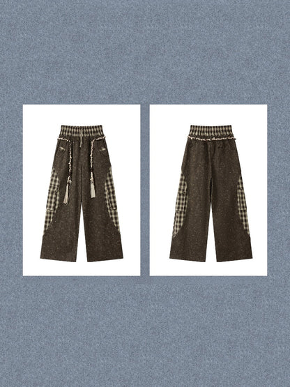Plaid Patchwork High-Waisted Loose Straight Wide-Leg Work Pants【s0000017335】