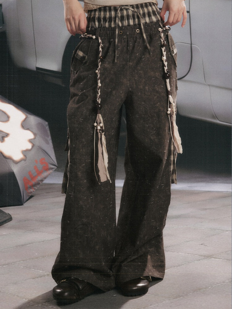 Plaid Patchwork High-Waisted Loose Straight Wide-Leg Work Pants【s0000017335】