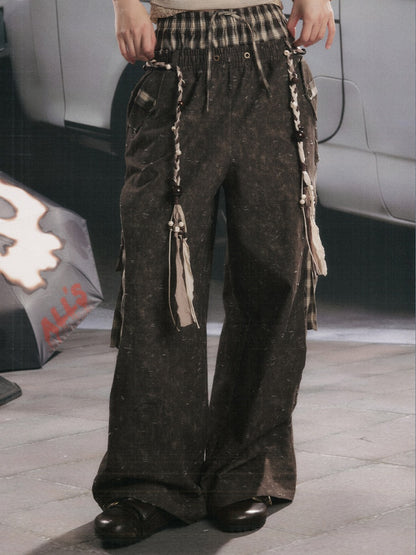 Plaid Patchwork High-Waisted Loose Straight Wide-Leg Work Pants【s0000017335】