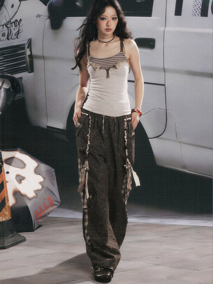 Plaid Patchwork High-Waisted Loose Straight Wide-Leg Work Pants【s0000017335】