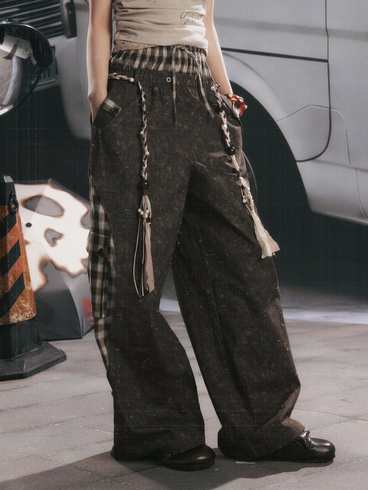 Plaid Patchwork High-Waisted Loose Straight Wide-Leg Work Pants【s0000017335】