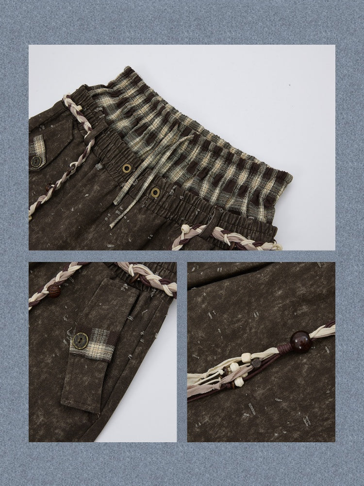 Plaid Patchwork High-Waisted Loose Straight Wide-Leg Work Pants【s0000017335】