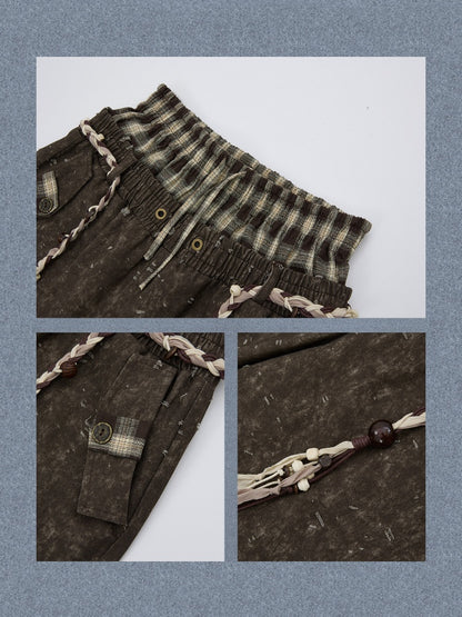 Plaid Patchwork High-Waisted Loose Straight Wide-Leg Work Pants【s0000017335】
