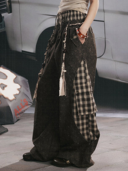 Plaid Patchwork High-Waisted Loose Straight Wide-Leg Work Pants【s0000017335】