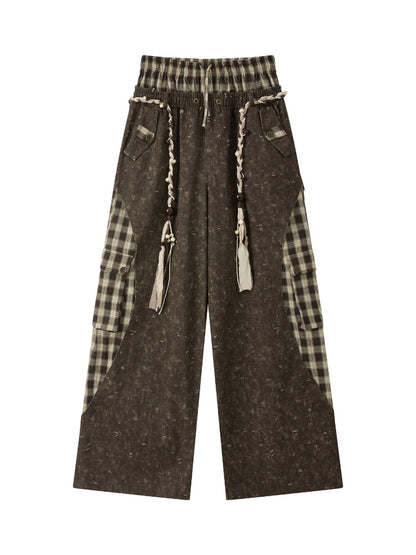 Plaid Patchwork High-Waisted Loose Straight Wide-Leg Work Pants【s0000017335】