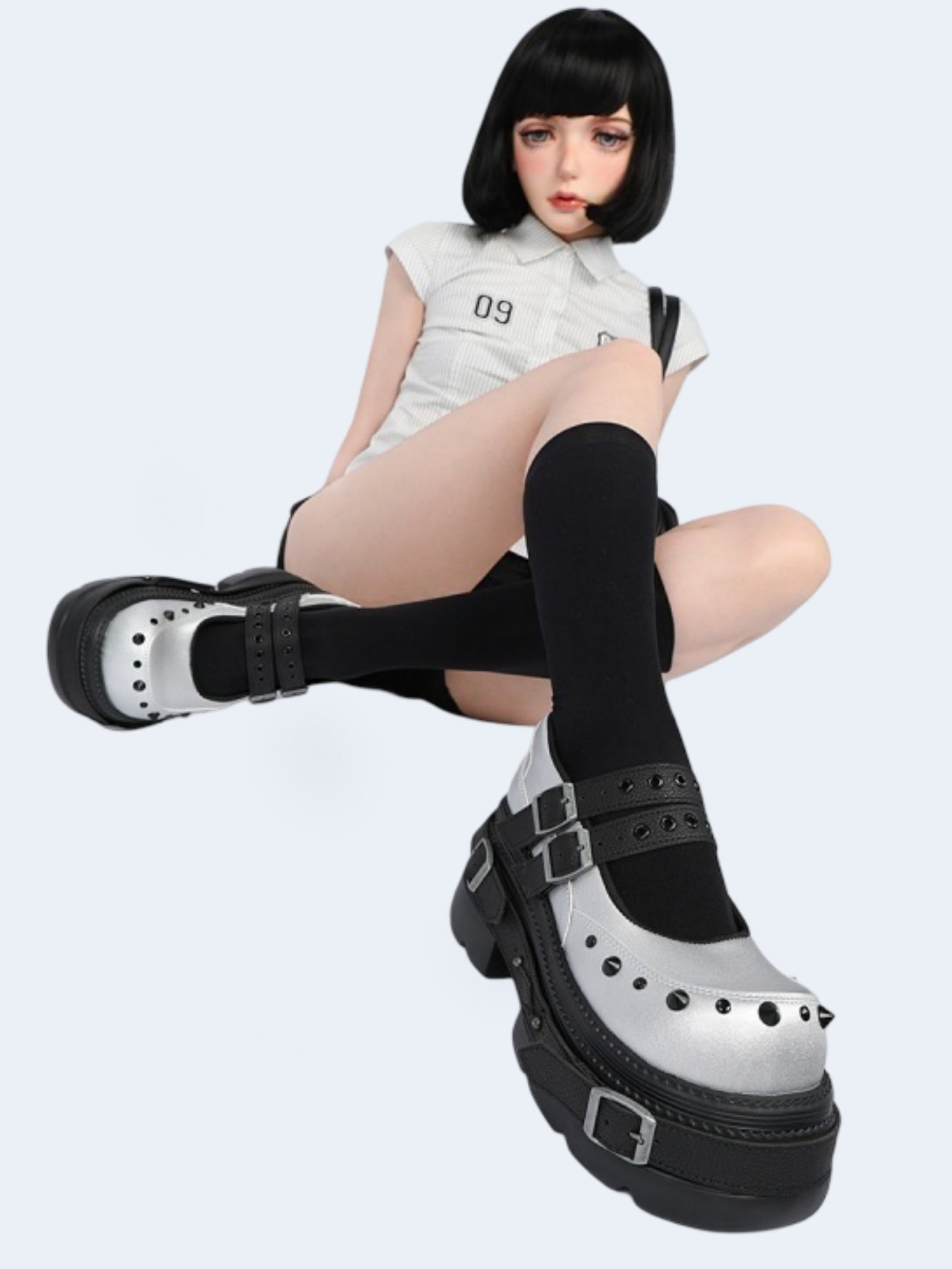 Cyberpunk Style Silver Mary Jane Platform Shoes【s0000017338】