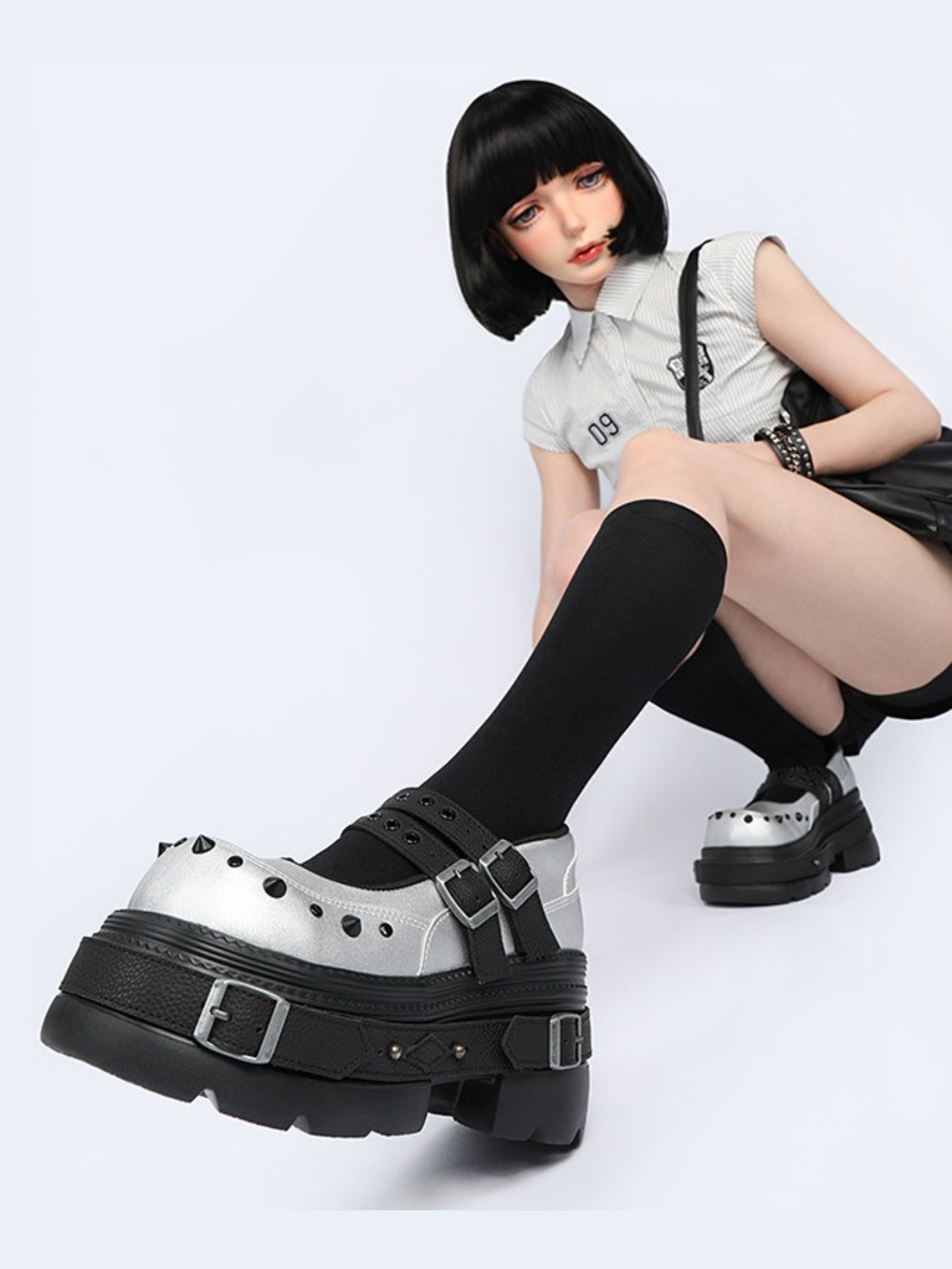 Cyberpunk Style Silver Mary Jane Platform Shoes【s0000017338】