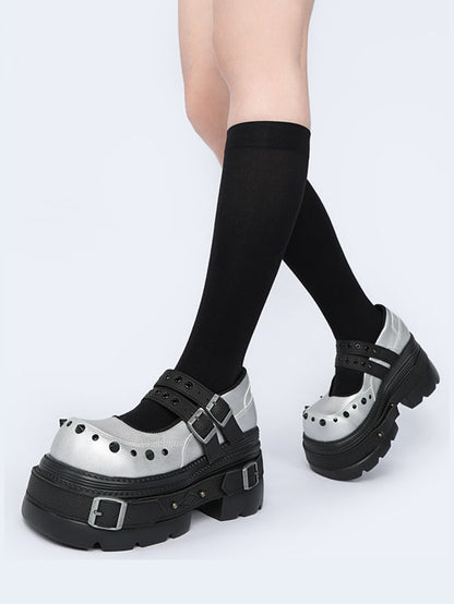 Cyberpunk Style Silver Mary Jane Platform Shoes【s0000017338】