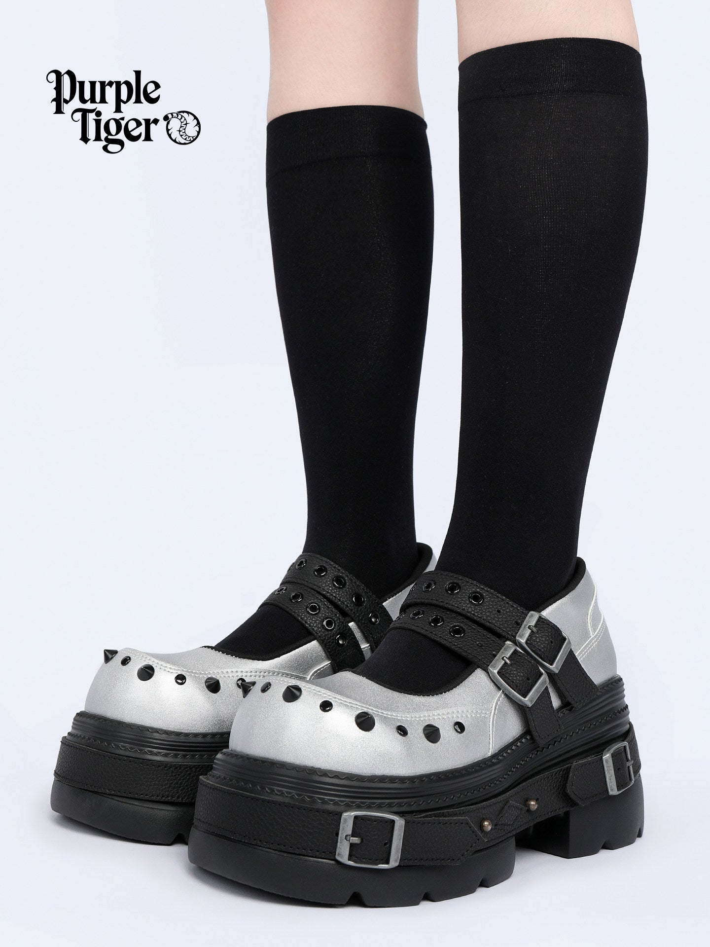 Cyberpunk Style Silver Mary Jane Platform Shoes【s0000017338】