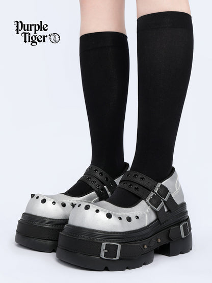 Cyberpunk Style Silver Mary Jane Platform Shoes【s0000017338】