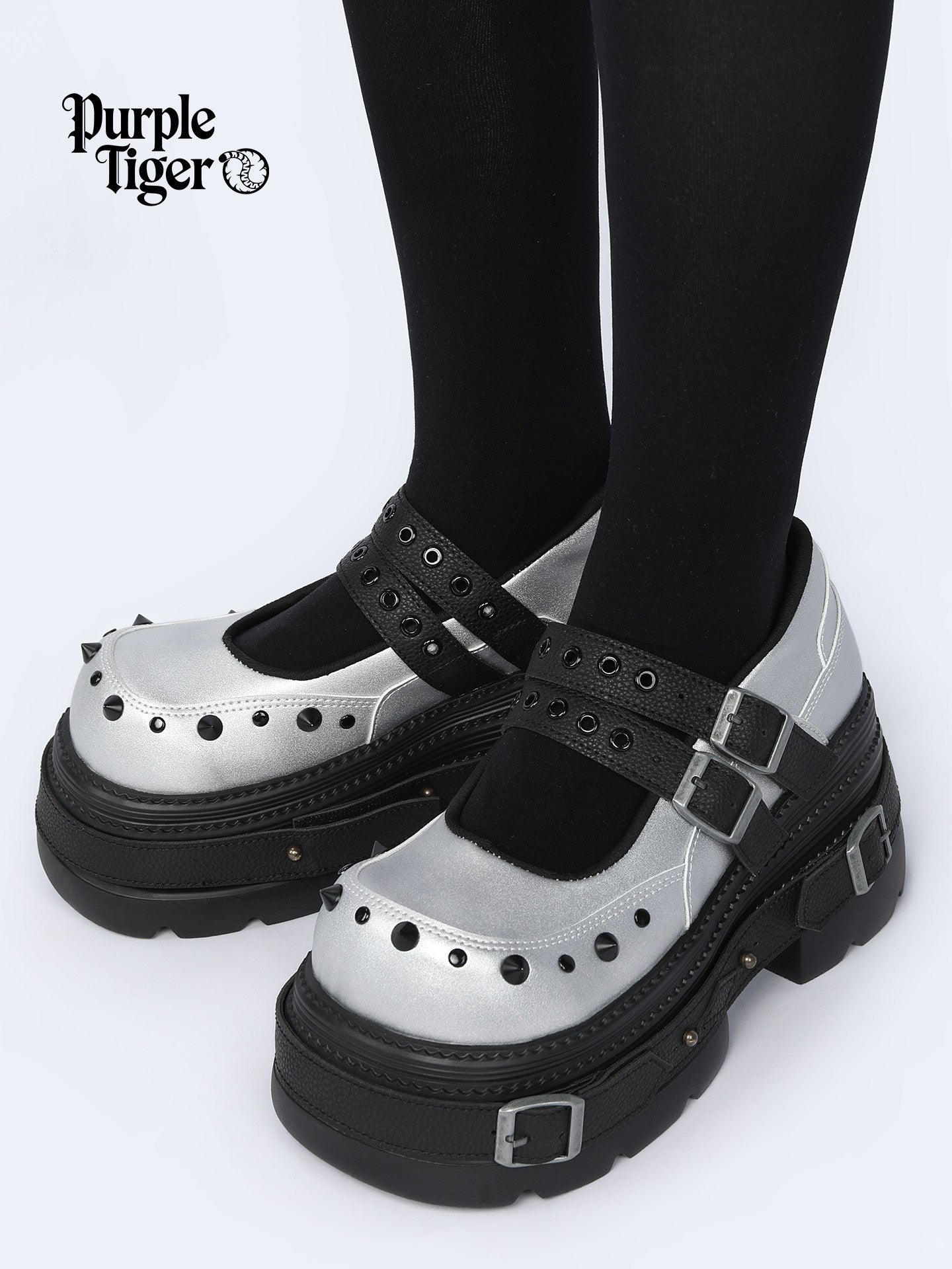 Cyberpunk Style Silver Mary Jane Platform Shoes【s0000017338】