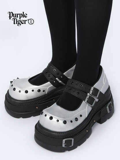 Cyberpunk Style Silver Mary Jane Platform Shoes【s0000017338】